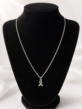 Sterling Silver Awareness Ribbon Necklace 17” Box Chain .925 Pendant